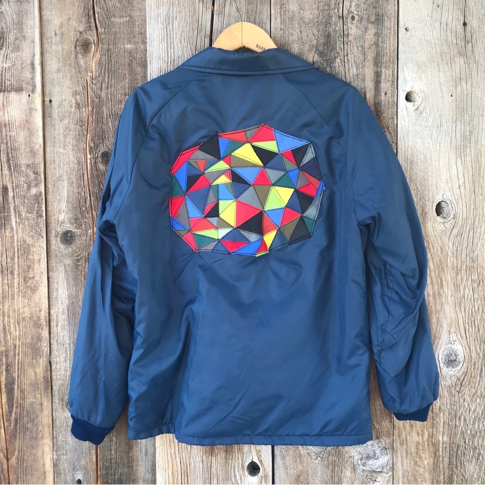 Handmade Patchwork Art Upcycled Geometric Appliqué Streetwear, VTG Jacket
